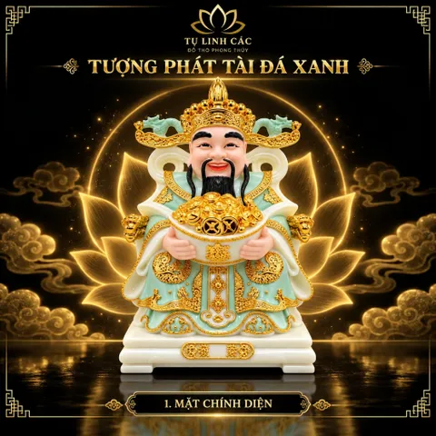 Tượng Thần Phát Tài Đá Xanh Cao Cấp - Phát Lộc Chiêu Tài, Hòa Hợp Vượng Khí - Tụ Linh Các