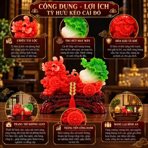 TỲ HƯU KÉO CẢI ĐỎ - ĐỒ THỜ PHONG THUỶ CHIÊU TÀI HÚT LỘC
