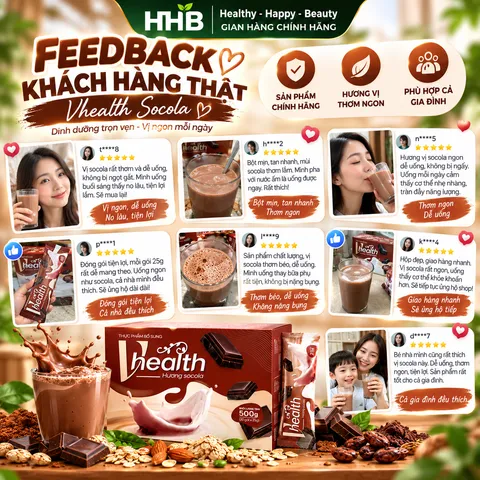 Vhealth Hương Socola Hỗn Hợp Các Loại Hạt, Protein Đậu Hà Lan, 20 Gói x 25g