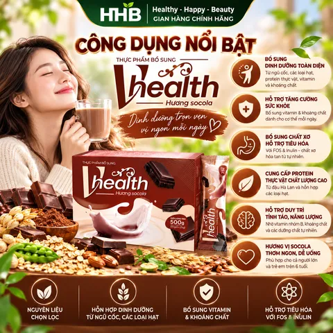 Vhealth Hương Socola Hỗn Hợp Các Loại Hạt, Protein Đậu Hà Lan, 20 Gói x 25g