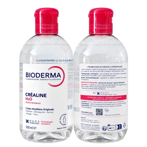 Nước tẩy trang Pháp Bioderma H2O Créaline và Sébium 500ml cho da nhạy cảm, da hỗn hợp dầu mụn