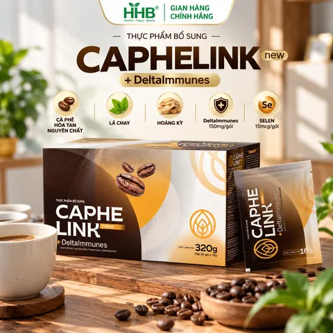 Caphelink New Cà Phê Hòa Tan, Lá Chay Hoàng Kỳ, Hộp 20 Gói x 16g
