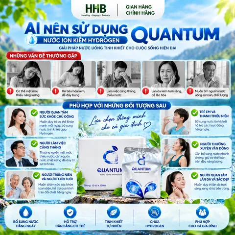Nước Uống Ion Kiềm Hydrogen Quantum, Nước Chứa Hydrogen Dùng Trực Tiếp, Thùng 10 Túi