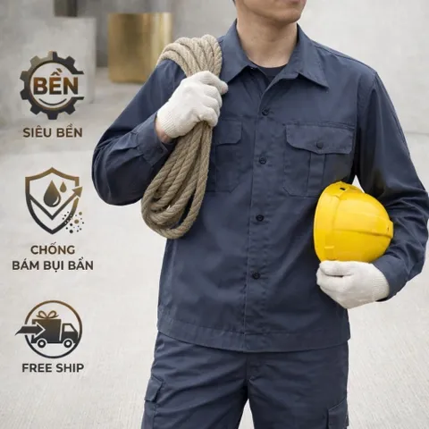 Quần Áo Bảo Hộ Lao Động Nam Màu Xanh Xám Siêu Bền Chống Bám Bụi Dày Dặn Thoáng Mát