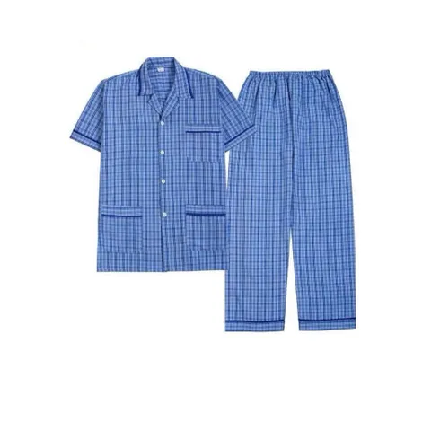 Bộ Đồ Ngủ Nam Pijama Kẻ Sọc Cổ Bẻ Tay Ngắn Quần Dài mặc nhà mùa hè thoáng mát