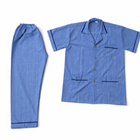 Bộ Đồ Ngủ Nam Pijama Kẻ Sọc Cổ Bẻ Tay Ngắn Quần Dài mặc nhà mùa hè thoáng mát