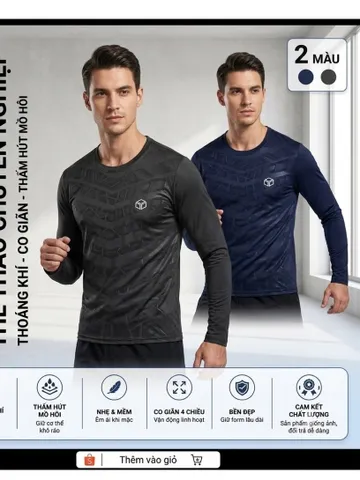 Combo 2 Áo Thu Nam Tập Gym Thể Thao dài tay co giãn thoáng khí thấm hút mồ hôi phù hợp thể thao bền đẹp