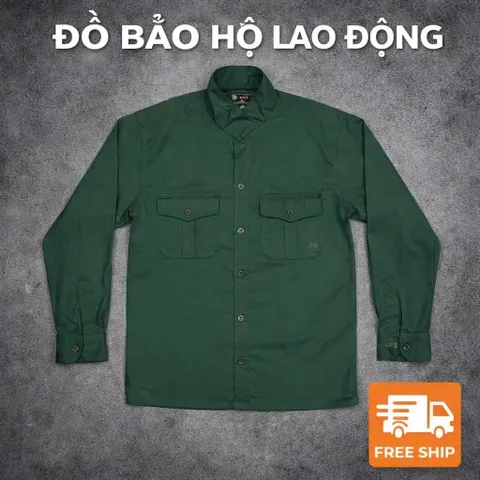 Bộ Quần Áo Bảo Hộ Lao Động Nam Màu Xanh Đậm Vải Dày Dặn, Thoáng Mát, Chống Bụi Bẩn, Độ Bền Cao