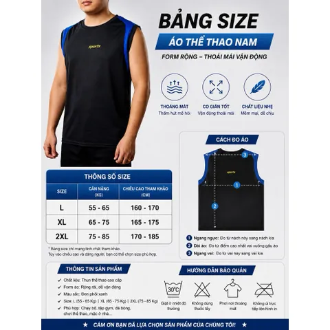 Combo 3 Áo Ba Lỗ Nam Thể Thao Thun Lạnh Co Giãn nhiều size Mặc Tập Gym Mặc Nhà thấm hút mồ hôi