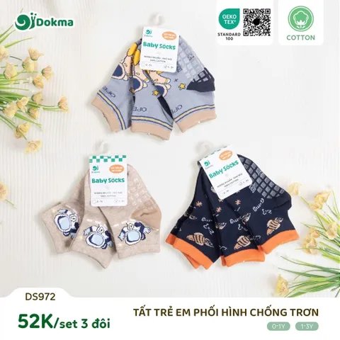 TẤT TRẺ EM DOKMA CHÍNH HÃNG | SET 3 ĐÔI, COTTON MỀM MẠI, CHỐNG TRƠN