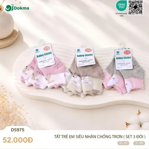 TẤT TRẺ EM DOKMA CHÍNH HÃNG | SET 3 ĐÔI, COTTON MỀM MẠI, CHỐNG TRƠN