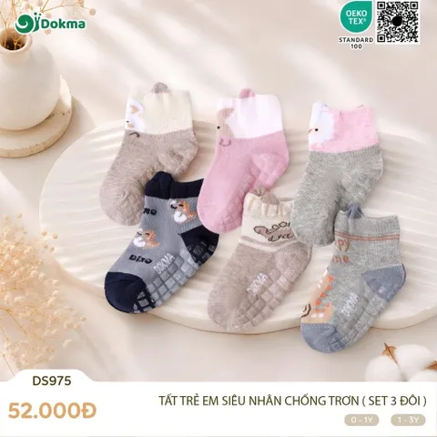 TẤT TRẺ EM DOKMA CHÍNH HÃNG | SET 3 ĐÔI, COTTON MỀM MẠI, CHỐNG TRƠN