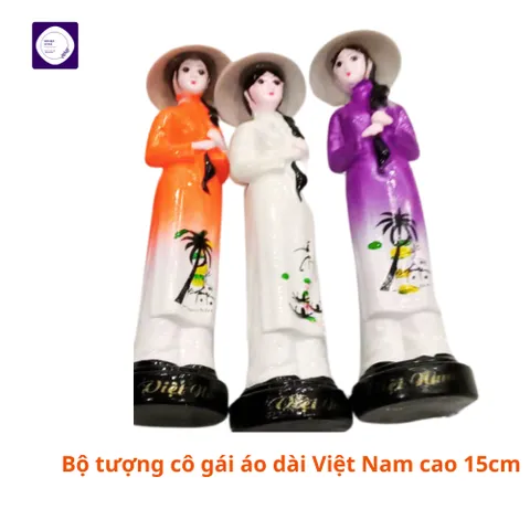 Bộ 9 tượng cô gái áo dài cao 15cm, cô gái áo dài Việt Nam đội nón lá, quà lưu niệm Việt Nam