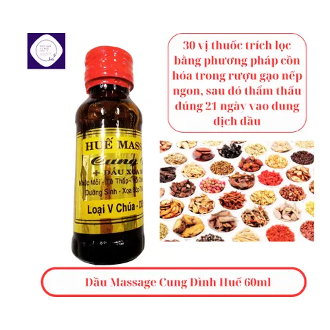 (Chính hãng) 5 Dầu xoa bóp massage Cung Đình  Huế  60ml,chiết xuất từ vị thuốc bắc,nhanh chóng hết mệt mỏi đau nhức