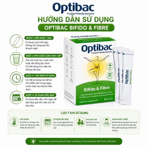 [ Nhập khẩu ]Men Vi Sinh Bifido & Fibre H/30 gói OPTIBAC Bổ sung lợi khuẩn & chất xơ FOS hỗ trợ đường ruột