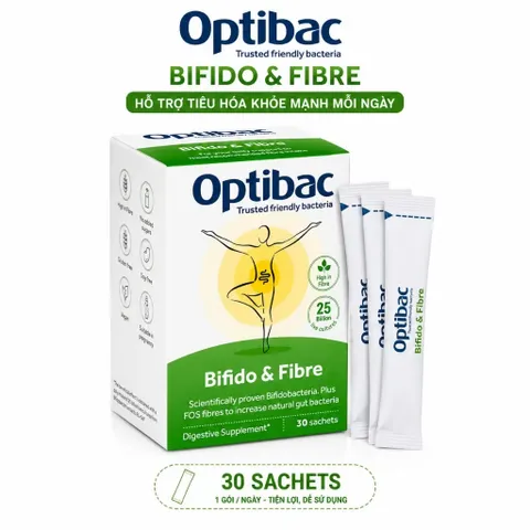 [ Nhập khẩu ]Men Vi Sinh Bifido & Fibre H/30 gói OPTIBAC Bổ sung lợi khuẩn & chất xơ FOS hỗ trợ đường ruột