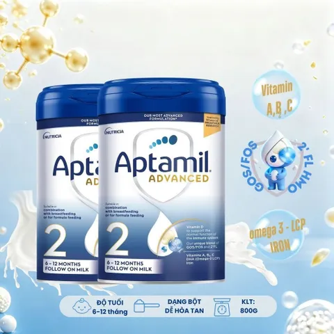 Combo 2 lon Aptamil Advanced nhập khẩu UK, công thức 2'FL-HMO hỗ trợ tăng cường miễn dịch cho đường ruột, GOS/FOS