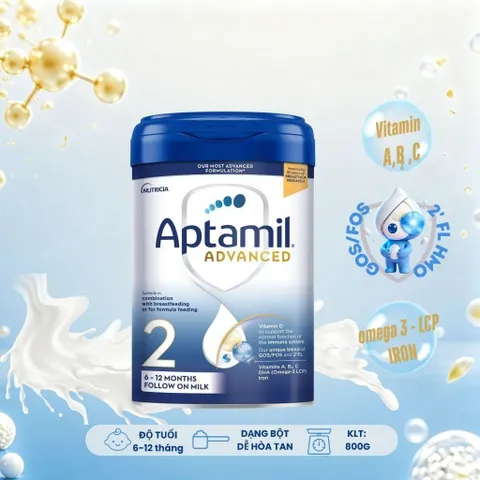 Combo 2 lon Aptamil Advanced nhập khẩu UK, công thức 2'FL-HMO hỗ trợ tăng cường miễn dịch cho đường ruột, GOS/FOS