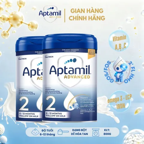 Combo 2 lon Aptamil Advanced nhập khẩu UK, công thức 2'FL-HMO hỗ trợ tăng cường miễn dịch cho đường ruột, GOS/FOS