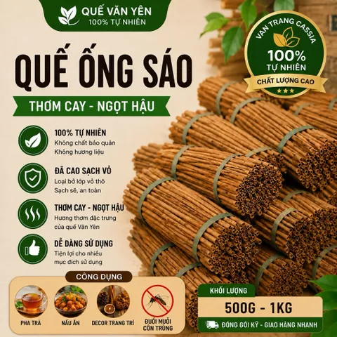 1kg Quế Ống Sáo 40-45cm Thơm Cay Nhiều Dầu - Quế Văn Yên Nấu Phở, Pha Trà, Trang Trí Decor