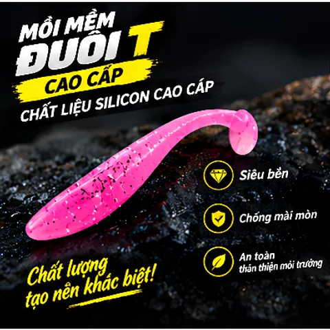 Mồi mềm đuôi T cá giả silicon cao cấp tặng ngay lưỡi Jighead, giá ưu đãi mồi lure dài 7cm kích thích cá