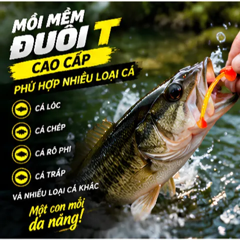 Mồi mềm đuôi T cá giả silicon cao cấp tặng ngay lưỡi Jighead, giá ưu đãi mồi lure dài 7cm kích thích cá