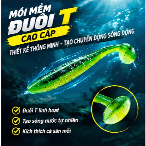 Mồi mềm đuôi T cá giả silicon cao cấp tặng ngay lưỡi Jighead, giá ưu đãi mồi lure dài 7cm kích thích cá