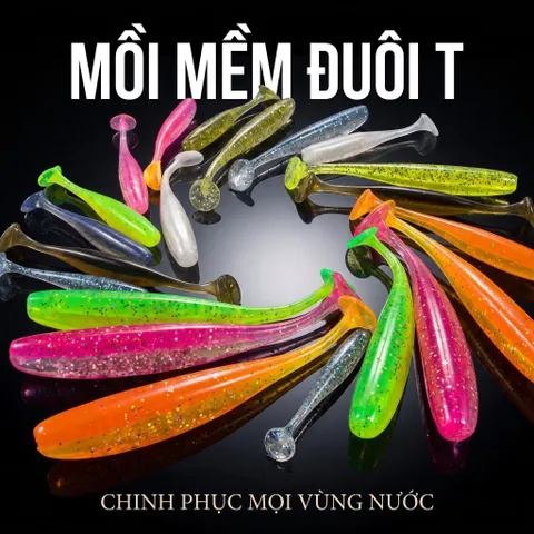Mồi mềm đuôi T cá giả silicon cao cấp tặng ngay lưỡi Jighead, giá ưu đãi mồi lure dài 7cm kích thích cá