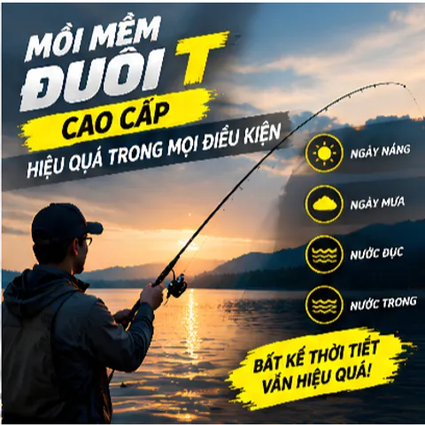 Mồi mềm đuôi T cá giả silicon cao cấp tặng ngay lưỡi Jighead, giá ưu đãi mồi lure dài 7cm kích thích cá