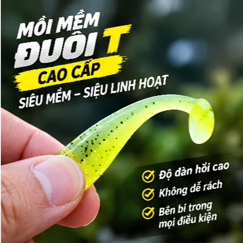 (COMBO 10-20)mồi mềm đuôi T 7cm cao cấp nhạy cá câu lure tặng lưỡi Jighead miễn phí phù hợp cho nhiều loại cá