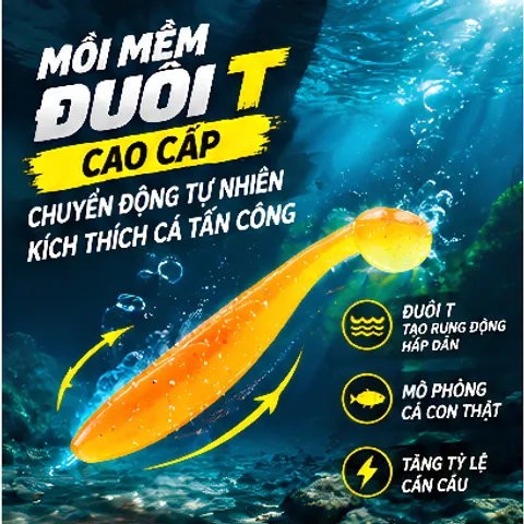 (COMBO 10-20)mồi mềm đuôi T 7cm cao cấp nhạy cá câu lure tặng lưỡi Jighead miễn phí phù hợp cho nhiều loại cá