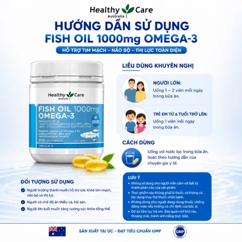 [ Nhập khẩu ] ￼Dầu Cá Bổ Sung Omega 3 Healthy Care Fish Oil 1000mg  - Hỗ Trợ Sáng Mắt, Bổ Não, Tim Mạch của Úc