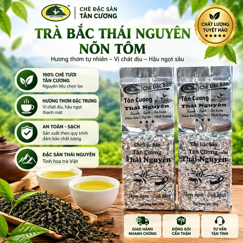 Trà Nõn Tôm Ngon Gói Bạc - 100gr Chè Tân Cương Thái Nguyên - Hương Cám, Ngọt Hậu