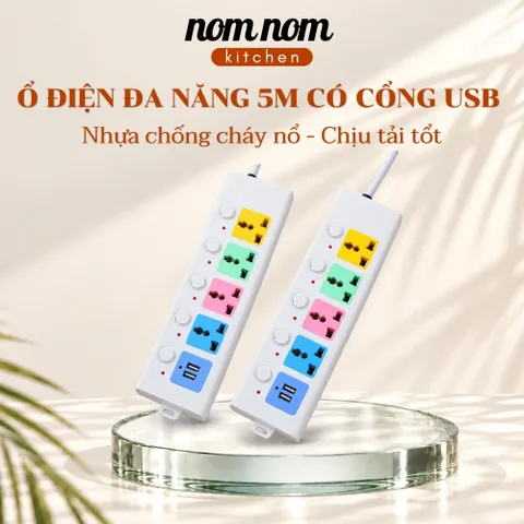 Ổ Điện Đa Năng 5M Có Cổng USB Cao Cấp Chống Cháy Nổ - NOM NOM KITCHEN