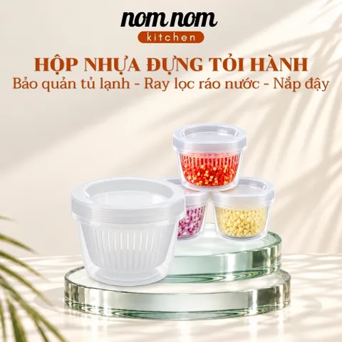 Hộp Nhựa Đựng Tỏi Hành Có Rá Lọc Ráo Nước Bảo Quản Tủ Lạnh Khóa Mùi - NOM NOM KITCHEN