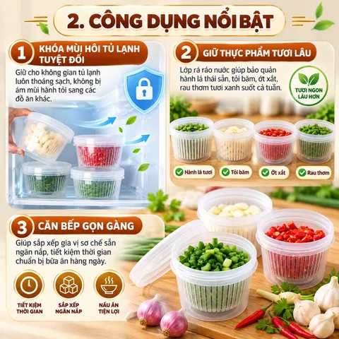 Hộp Nhựa Đựng Tỏi Hành Có Rá Lọc Ráo Nước Bảo Quản Tủ Lạnh Khóa Mùi - NOM NOM KITCHEN