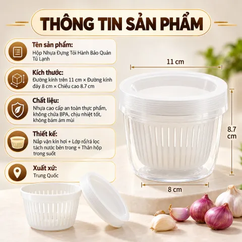 Hộp Nhựa Đựng Tỏi Hành Có Rá Lọc Ráo Nước Bảo Quản Tủ Lạnh Khóa Mùi - NOM NOM KITCHEN