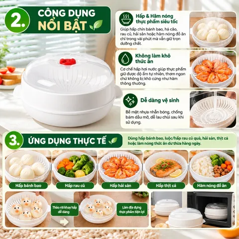 Bộ Khay Hấp Lò Vi Sóng An Toàn Việt Nhật Cao Cấp - NOM NOM KITCHEN