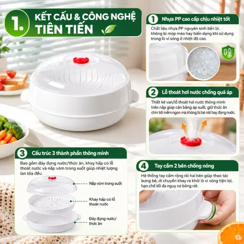 Bộ Khay Hấp Lò Vi Sóng An Toàn Việt Nhật Cao Cấp - NOM NOM KITCHEN