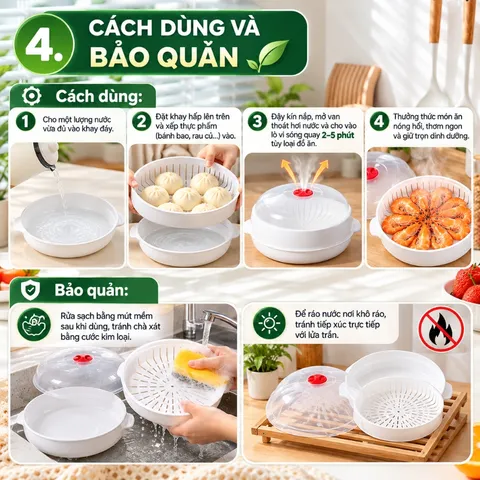 Bộ Khay Hấp Lò Vi Sóng An Toàn Việt Nhật Cao Cấp - NOM NOM KITCHEN