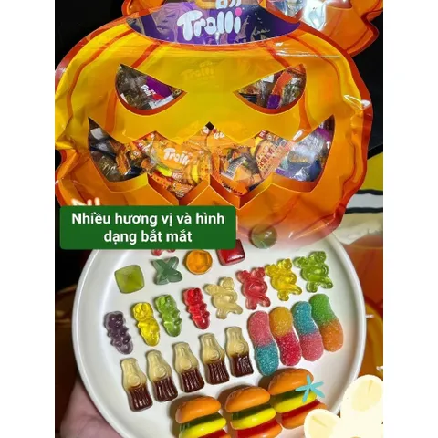 (Hoả tốc) Kẹo dẻo Halloween hãng Trolli, kẹo trái cây chip chip túi bí ngô 237g