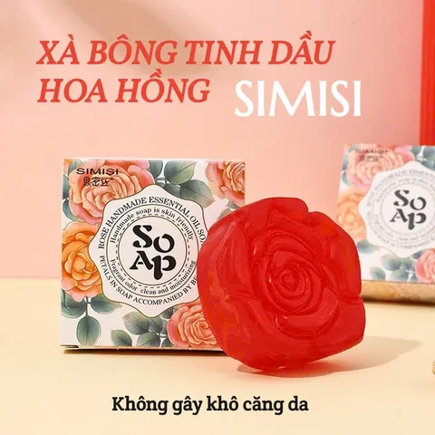 Xà bông tinh dầu hoa hồng sạch sâu, dưỡng ẩm, thơm hương hoa hồng SIMISI 90G