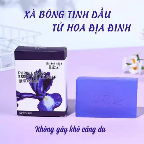 Xà bông tắm tinh dầu tử hoa địa đinh giảm mụn, chống viêm, kháng khuẩn, không khô da SIMISI hộp 90g