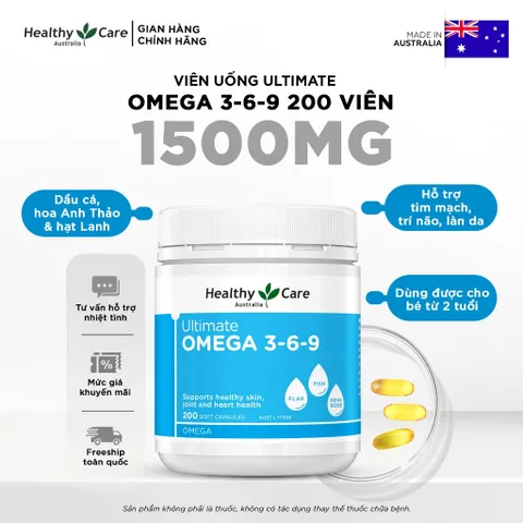 [ Nhập khẩu] ￼Viên Uống Hỗ Trợ Tim Mạch, Huyết Áp Healthy Care Omega 3 6 9 Ultimate 200 Viên