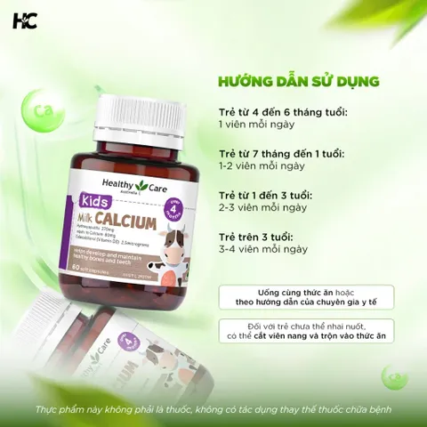 [ Nhập khẩu ] Viên uống canxi Milk calciumHealthy Care Bổ Sung Canxi Cho Trẻ Trên 4 Tháng Tuổi Milk Calcium 60 Viên