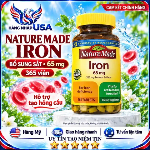 CHÍNH HÃNG MỸ Viên Sắt Nature Made Iron 65mg. 365 viên DATE XA 859982