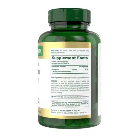 Magie Glycinate 240mg Nature's Bounty - Hỗ trợ sức khỏe tim mạch cho giấc ngủ sâu giảm stress sản xuất Mỹ