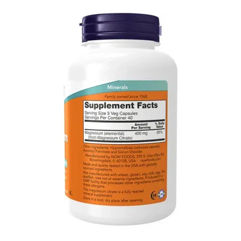 Magnesium Citrate Now Foods - Hỗ trợ giảm đường huyết cao cải thiện chất lượng giấc ngủ giảm lo âu căng thẳng mệt mỏi sản xuất Mỹ