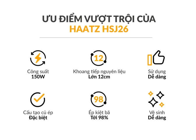 Máy ép chậm ống nạp siêu rộng, củ đúc nguyên khối Haatz HSJ26