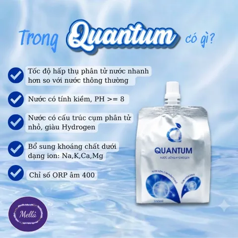 Nước Uống Hydrogen Quantum/ hỗ trợ bù nước bù khoáng/ hỗ trợ giảm trào ngược dạ dày/10 túi x 350ml dạng túi uống